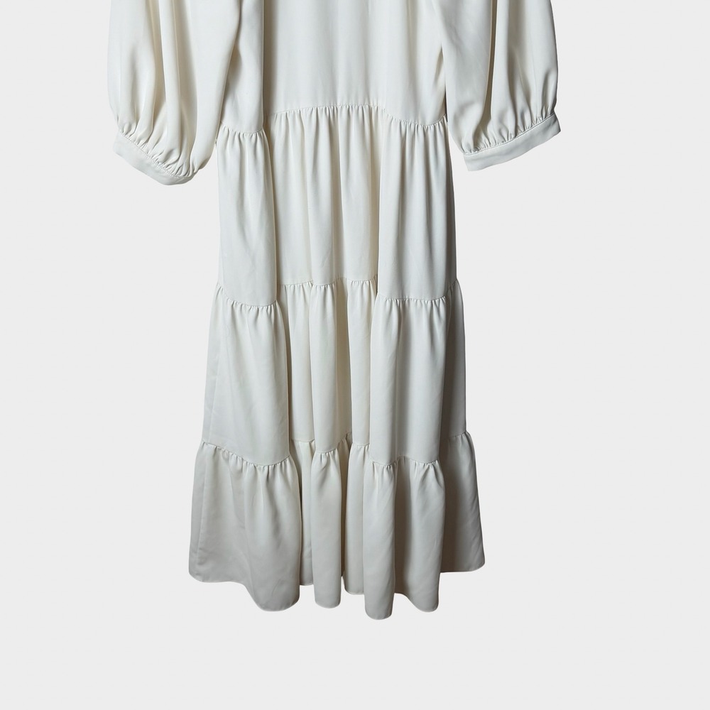 Amanda Uprichard Ivory Tiered Midi Dress Ruffle Neck Size S Coastal Minimalist - Picture 9 of 12